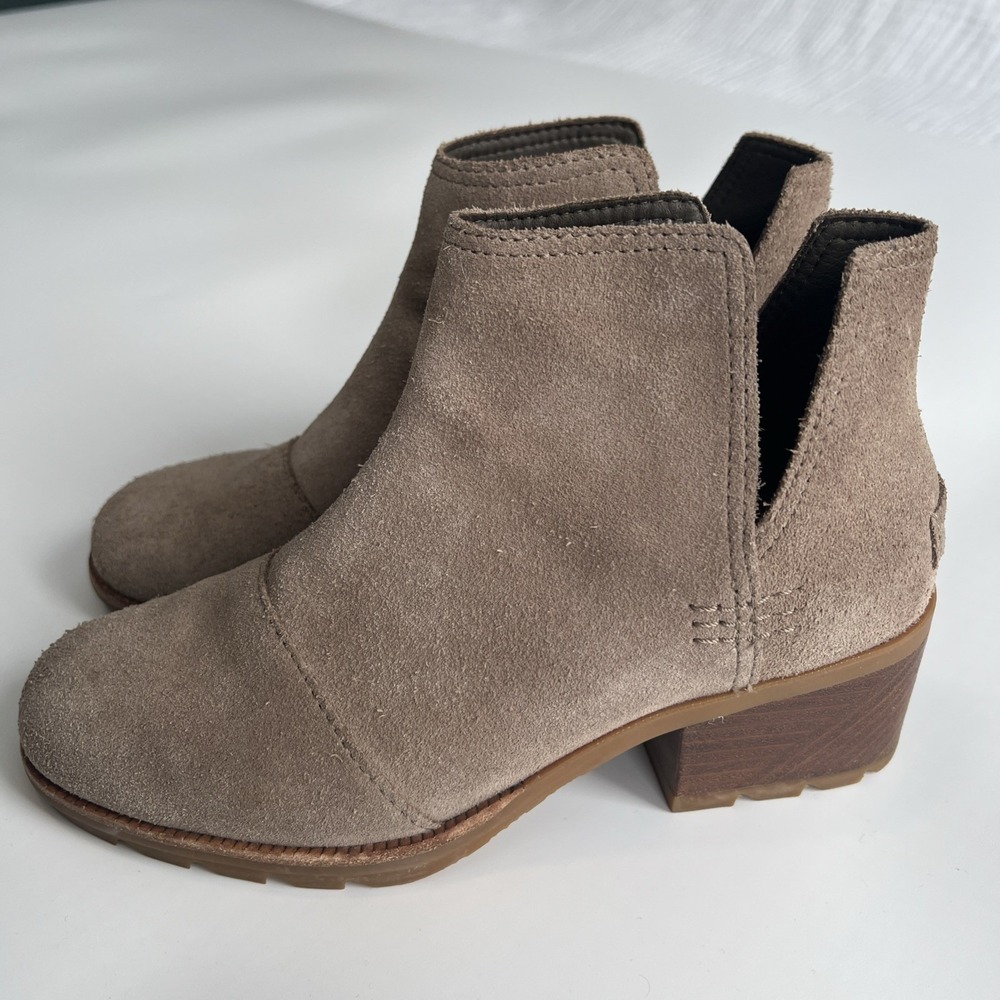 Sorel Women's 6.5 Cate Cut-Out‎ Ankle Boots Taupe Suede Waterproof Neutral Boho